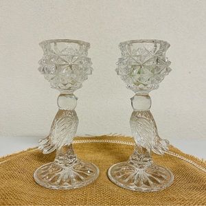 Vintage Bliekrystall Byrds Led Cut Crystal Candle Stick Holders